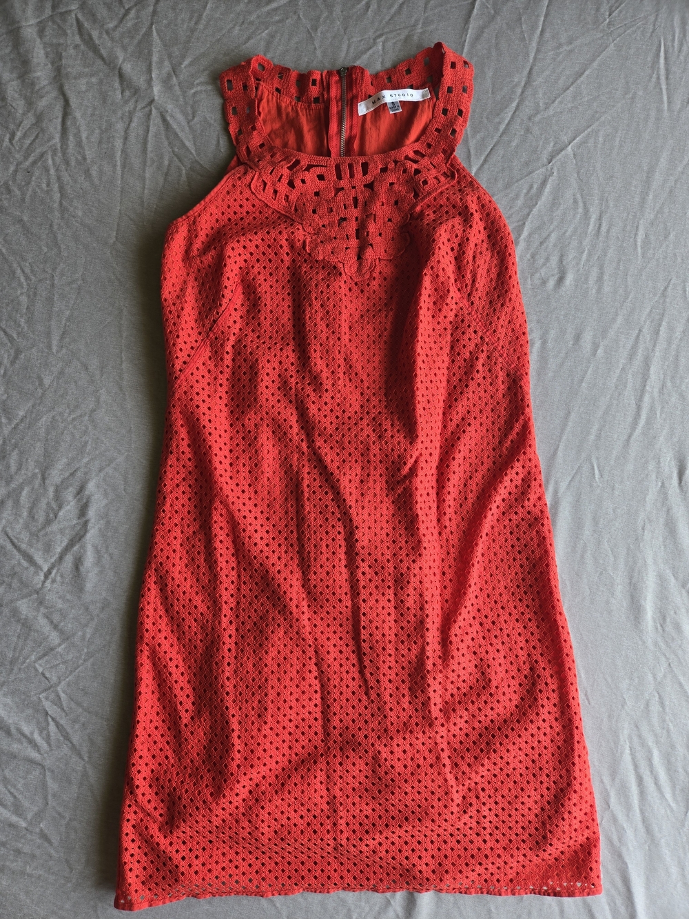 ✨ Max Studio Red Eyelet Halter Mini Dress Sz Small✨